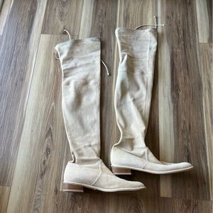 Stuart Weitzman Thigh High Tan Cream Suede Leather Boots size 10